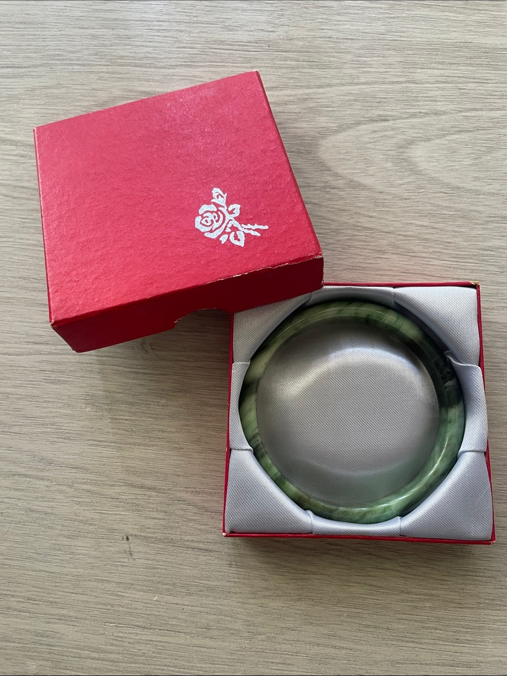 Green Marbled Bangle Bracelet - Round Resin Jade Tone